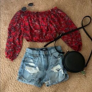 Red Off the shoulder crop top